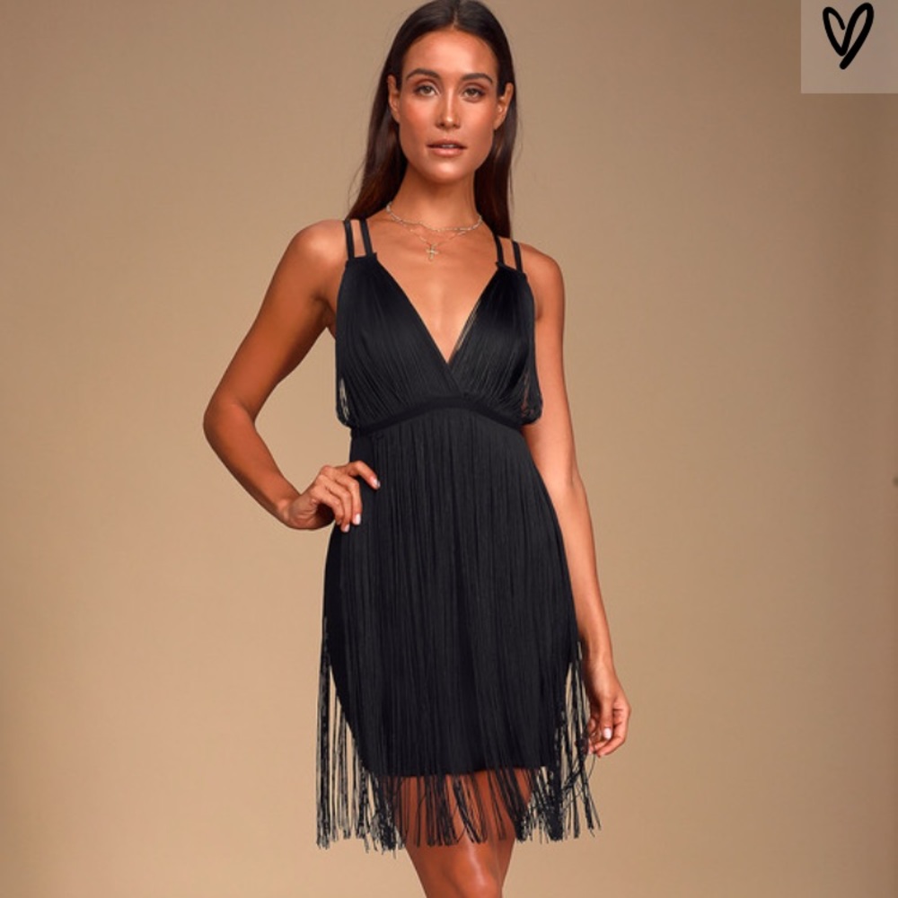 Black fringe mini dress